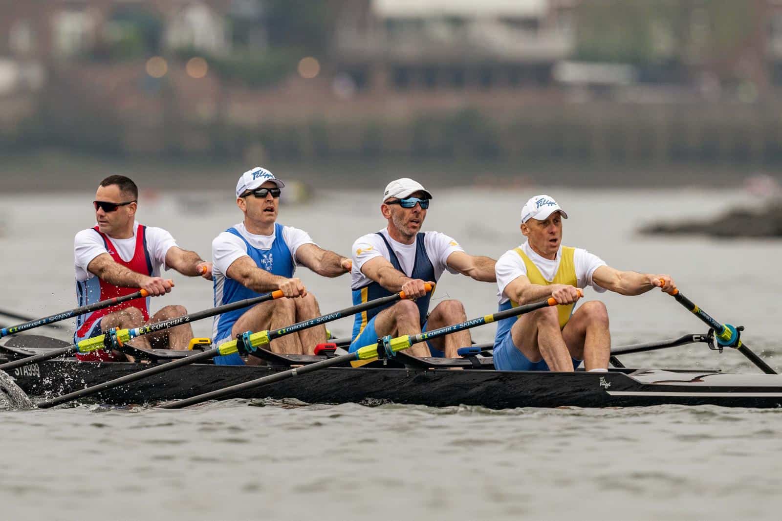Peterborough City’s composite quad, winners of Open Masters C quad sculls at the Vesta International Masters Head on 23 March. From left to right: Chris Callow (Star Club of Bedford), Alex Barnett (Hollingworth Lake in Greater Manchester), Dave Smith (Nottingham) and Ian Palmer (Peterborough).