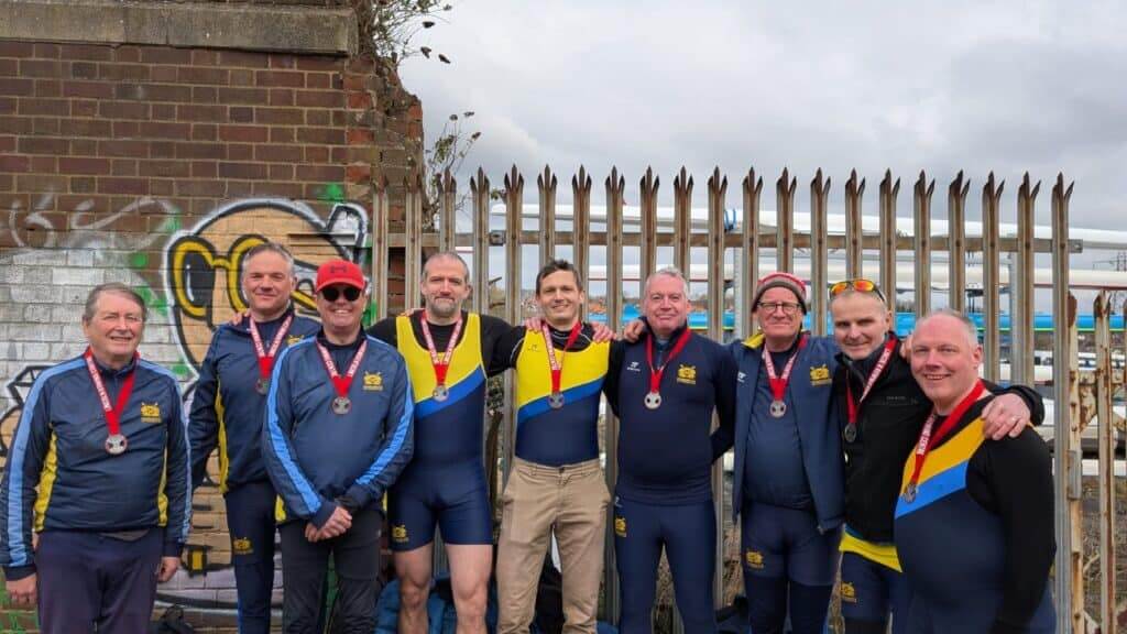 Peterborough City Rowing Club’s Lincoln Head winners in the Open Masters E eights category on 16 March. From left: John Canton (cox), Andrew Manning, David Wells, Alistair Brown, Ondrej Cervinka, Barry McCann, David Gray, Steve Ackerman and Kenny Low.
